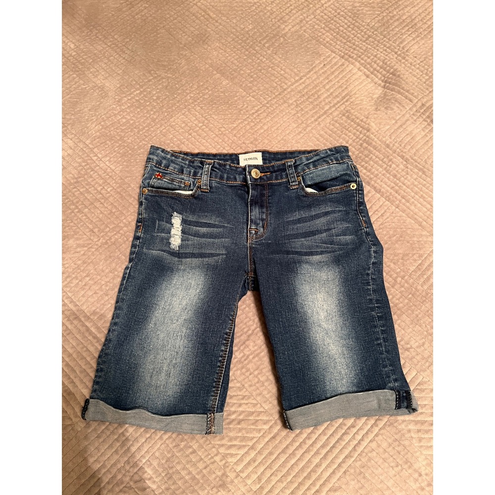 Hudson Denim Bermuda Shorts Distressed‎ Cuffed Hem Dark Wash Kids Size 16